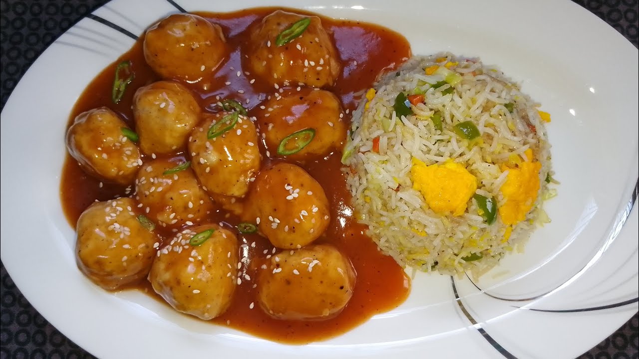 Delicious chicken Balls Manchurian with Egg Fried Rice Recipe By Cooking with maria umer