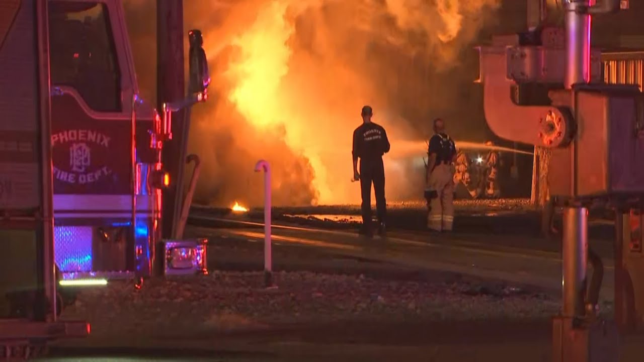 Train derails, sparks huge fire in downtown Phoenix