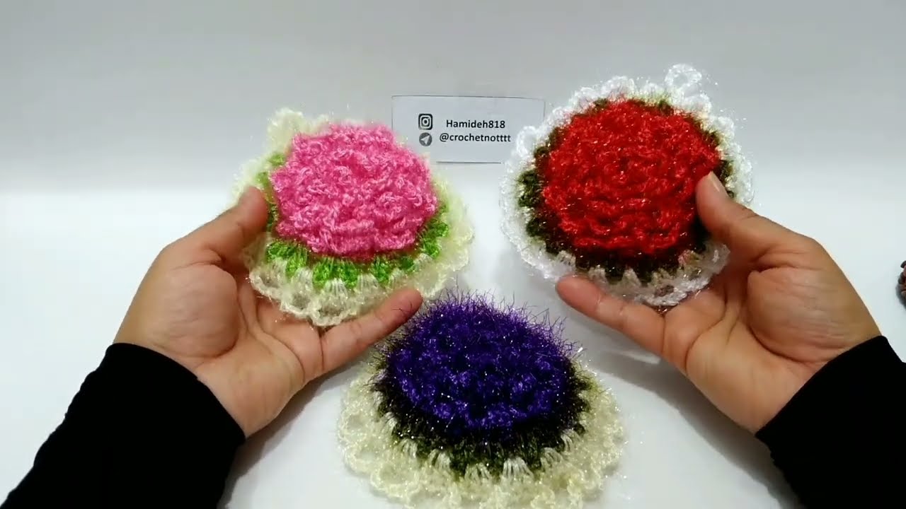 آموزش بافتنی اسکاچ قلاببافی کپی ممنوع ⛔(crochet  flowers )