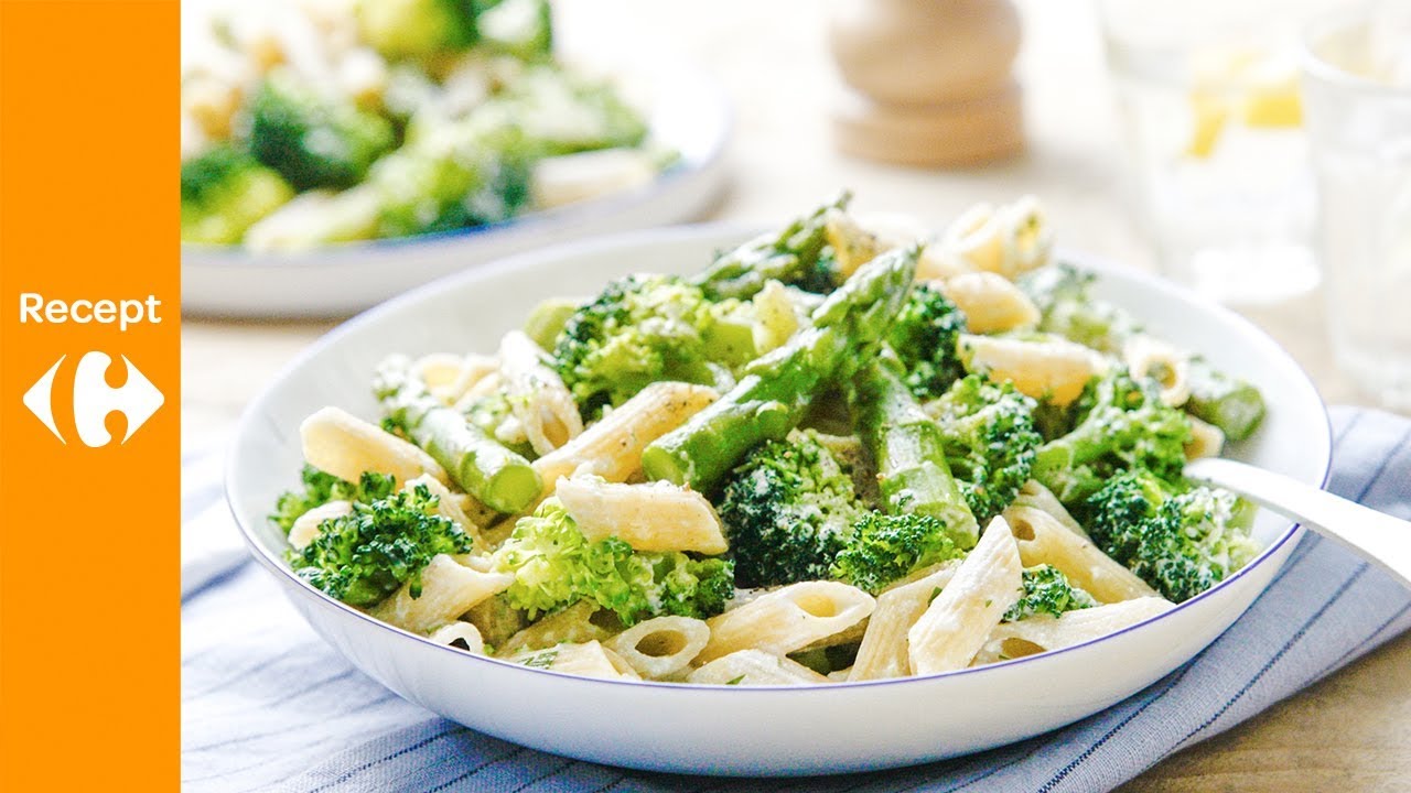 Pasta primavera met asperges en mosterdsausje