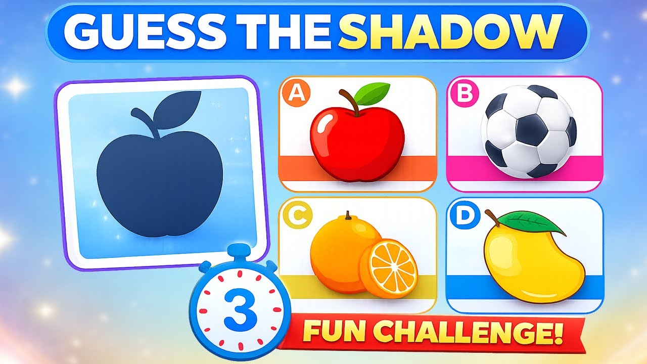 GUESS THE SHADOW Quiz for Kids 👀  Fun Brain Game  Animals, Fruits & Objects