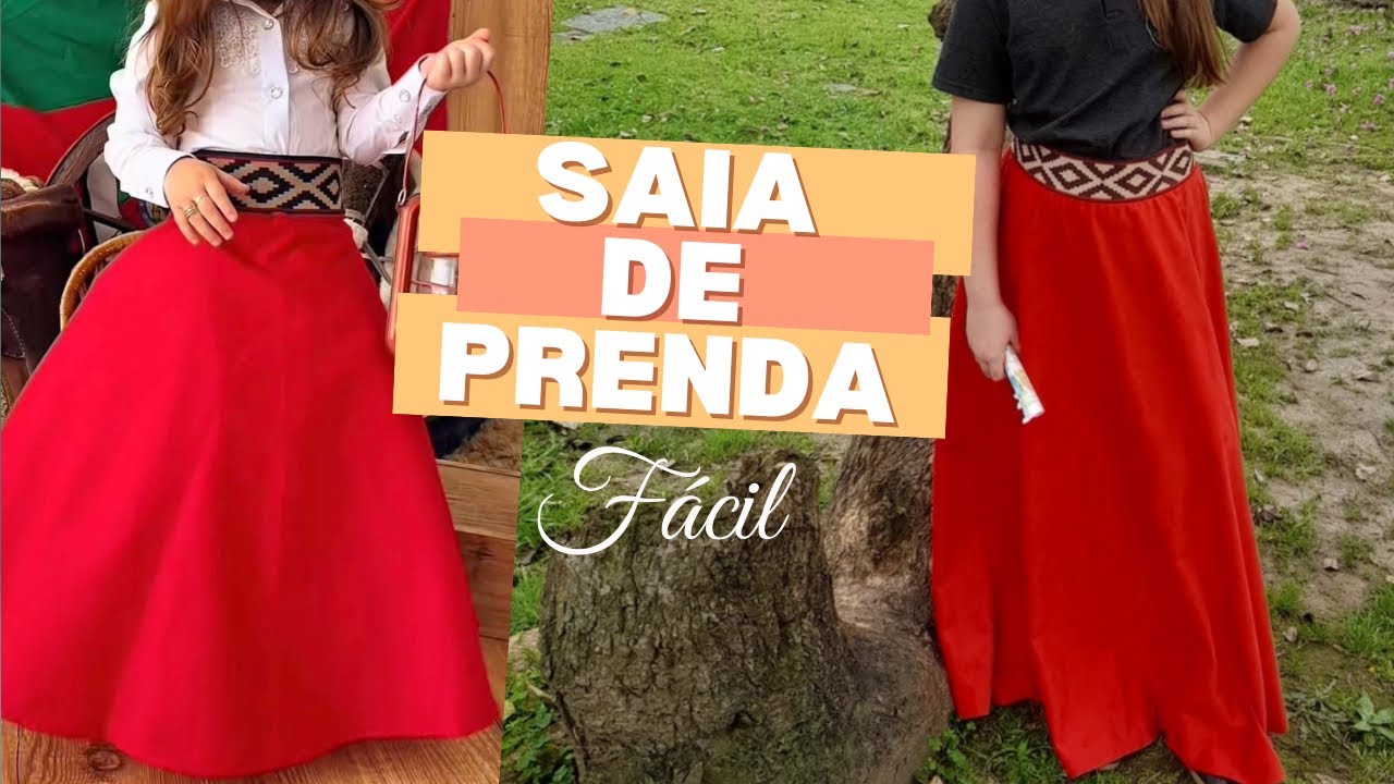 SAIA DE PRENDA fácil - com faixa pampa (corte e costura). #gaucha #pilcha #costura #prendagaucha 