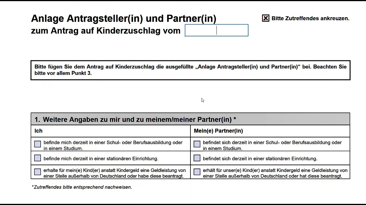 Anlage Antragsteller(in) und Partner(in) | تعبئة مُرفق طلب ال كيندر تسوشلاغ