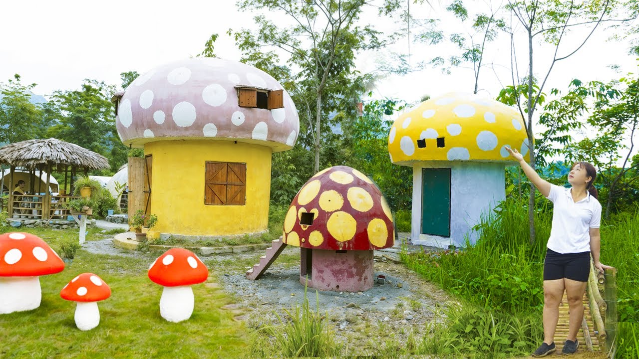 AMAZING JOB: Video 45 Days Of Completing Many Mushroom-shaped Houses- BUILD LOG CABIN | Ly Thi Huong