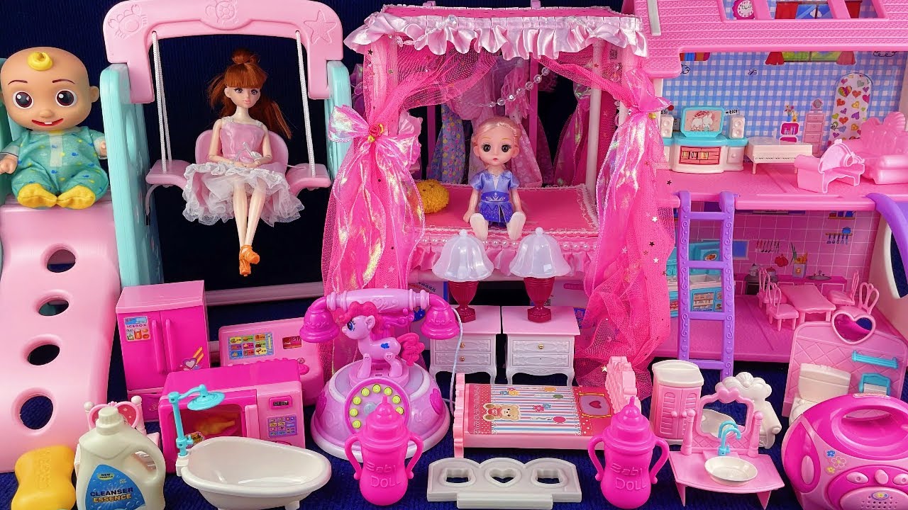 12 Minutes Satisfying with Unboxing Pink Princess Doll House Collection Review Toys | ASMR