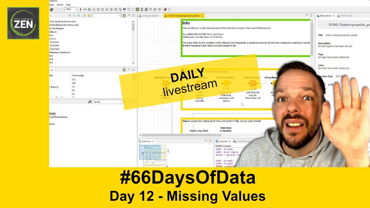 KNIME missing values, NaN and zeros - day 12 - 66 days of data with KNIME