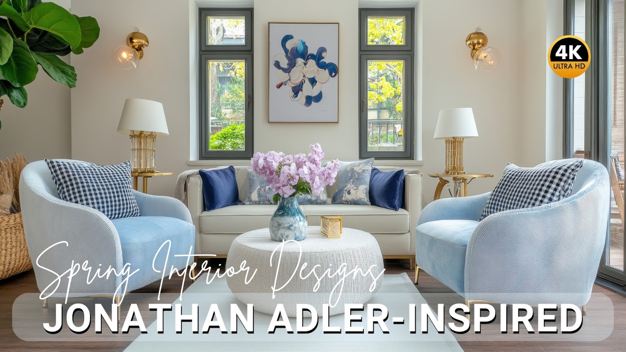Jonathan Adler-Inspired Spring Interior Designs with Gingham, Gold Accents & Soft Lavender