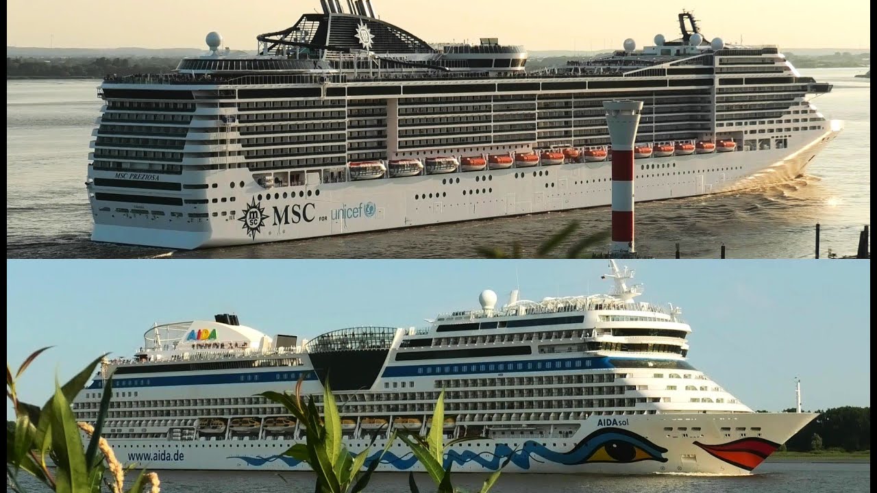 4K AIDAsol & MSC Preziosa wunderbares Auslaufen bei traumhaften Sommer Wetter in Hamburg 20.06.2025
