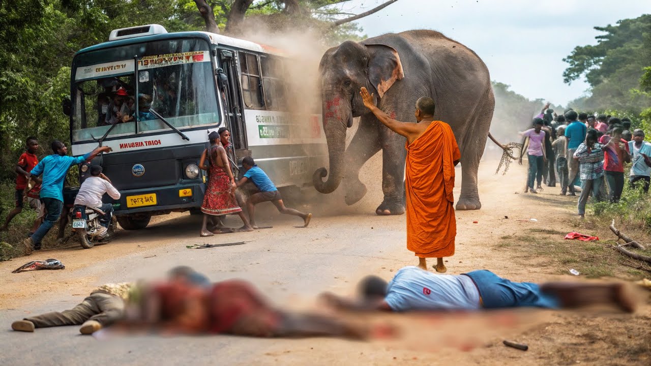 Shocking Moment a Wild Elephant Attacks a Passenger Bus! #elephantattack