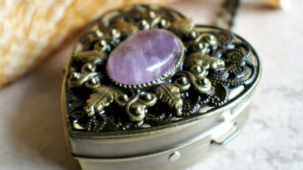 Amethyst Heart Shaped Music Box Locket