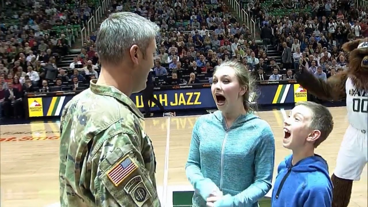 Kids Surprised At Basketball Game By Military Dad's Homecoming