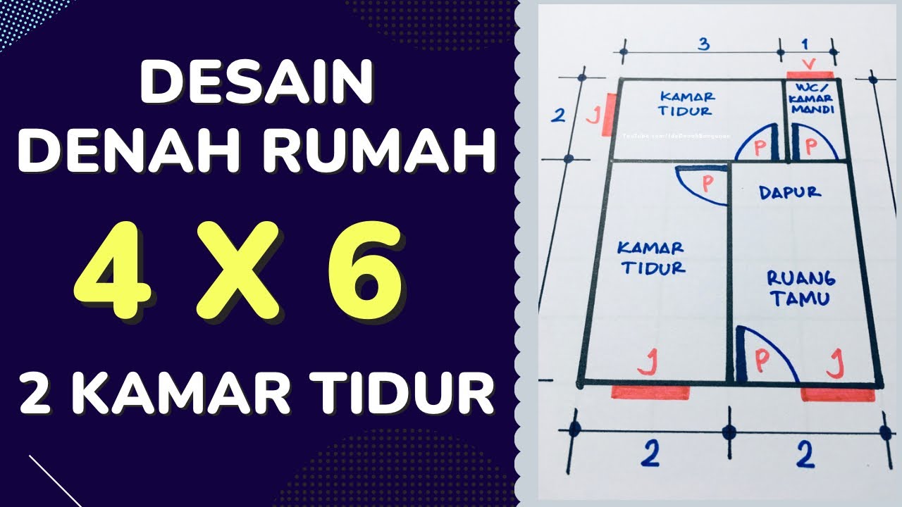 Desain Denah Rumah 4x6 Meter 2 Kamar Tidur