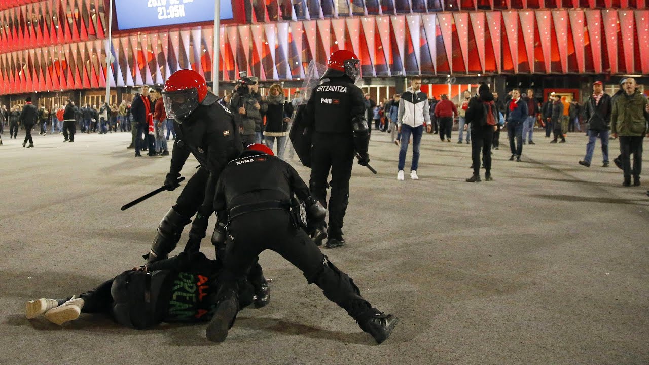 Football fans clash ahead of Athletic Bilbao v Spartak Moscow match