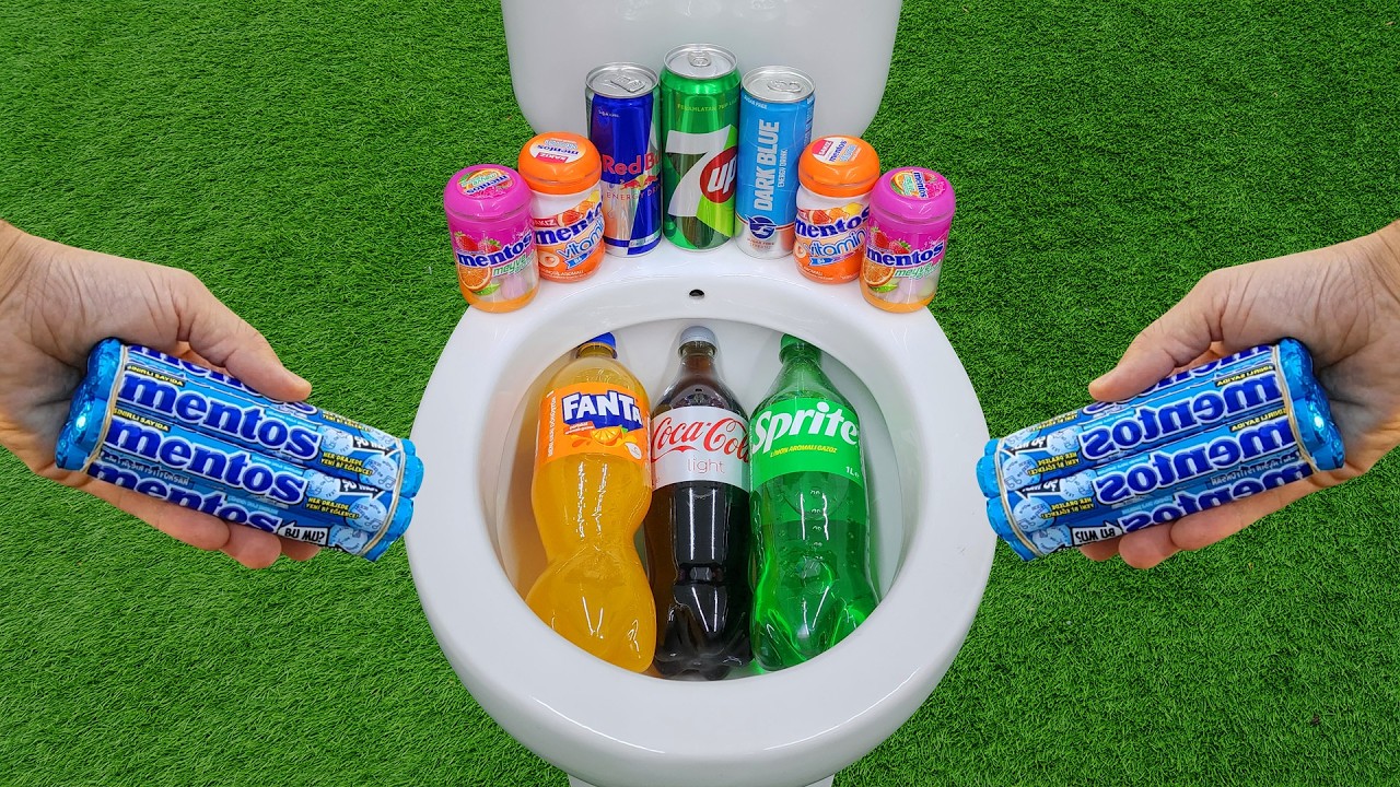 Эксперименты с колой и ментосом!! Большая Coca-Cola Light, Fanta, Sprite против Red Bull, 7UP и м...