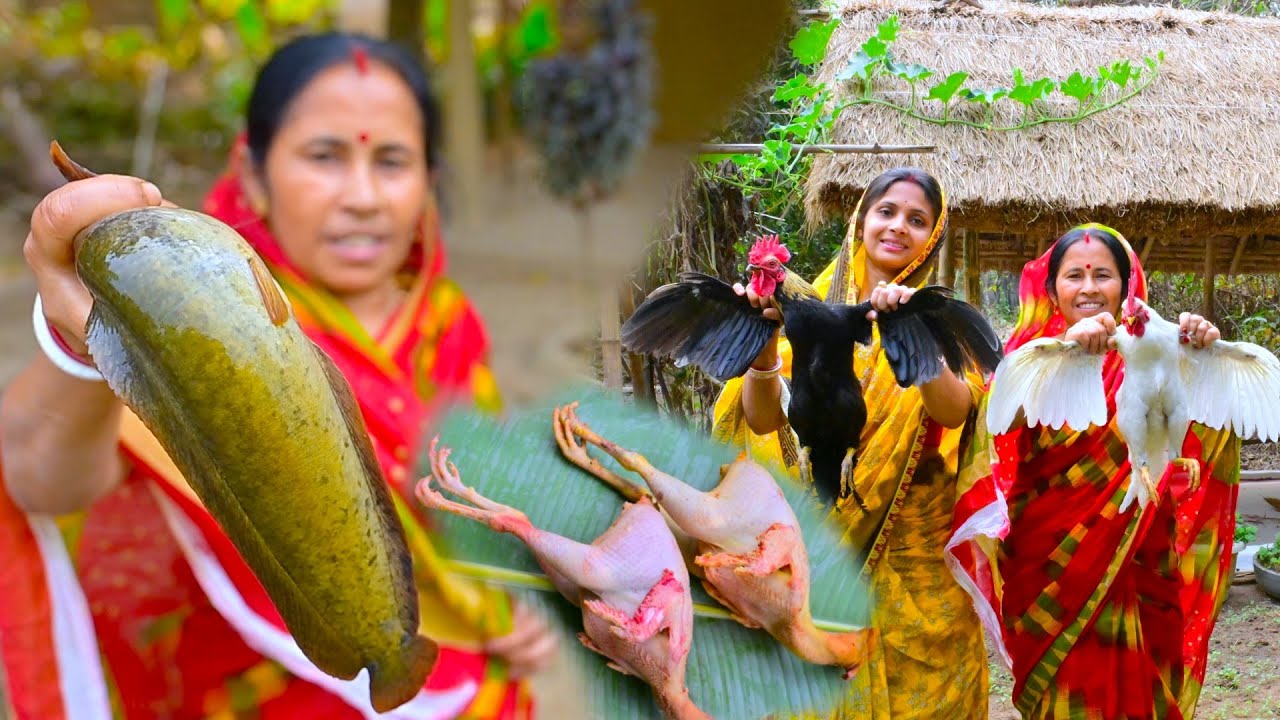 বৃষ্টির মধ্যে গেছো মোরগের ঝোল সঙ্গে মাগুরের বাটি চর্চরি রান্না | deshi chicken curry recipe