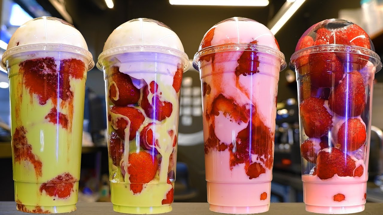 🍓 딸기로 만든 진짜 우유 🧊 갤러리 카페에서 즐기는 특별한 맛! 🎨 🧊🍓Strawberries instead of ice🍓🧊 (Real 🍓 Milk) 카페 브이로그 카페 알바