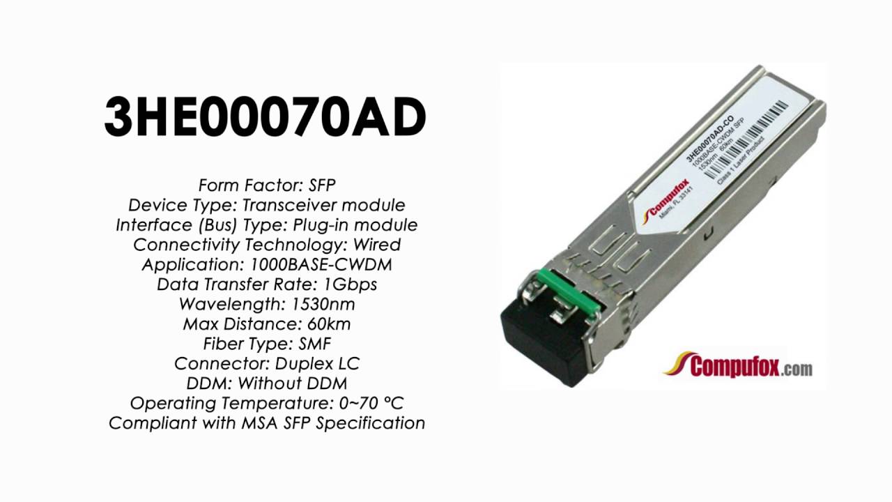 3HE00070AD  |  Alcatel Compatible 1000Base-CWDM 1530nm 60km SFP