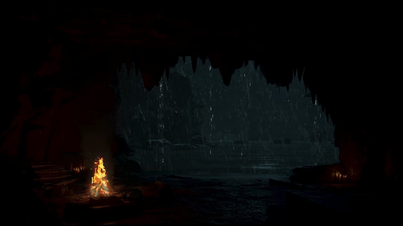Deep Forest Cave at Night with Endless Rain | Rolling Thunder & Calm Natural Ambience