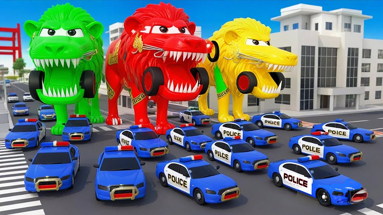 5 Transforming Lion McQueens Destroy the City - Can the Police Car Stop Them?
