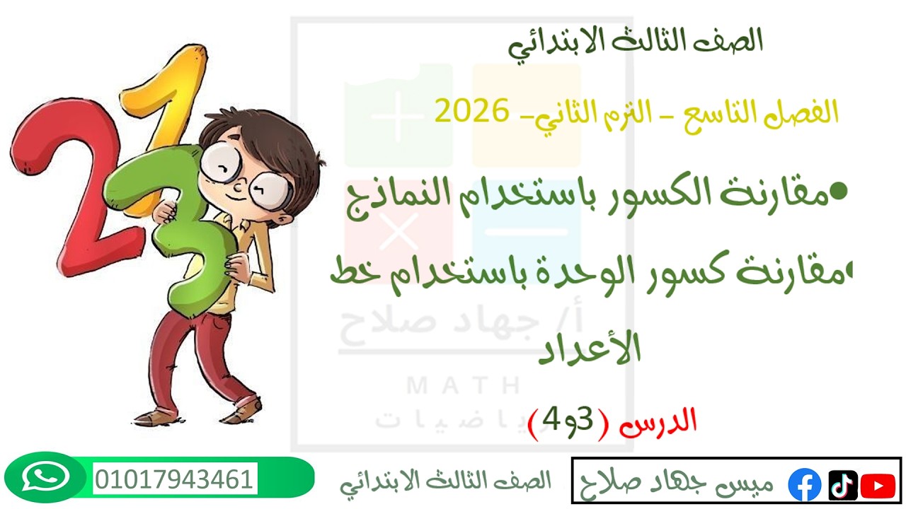 مقارنة الكسور باستخدام خط الاعداد والنماذج الدرس 1و2 رياضيات الصف الثالث الابتدائي الترم 2 | 2026