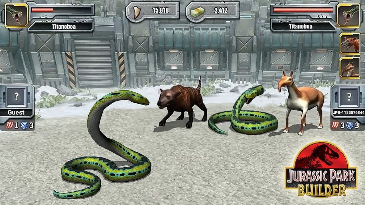 TITANOBOA VS TITANOBOA, HYAENODON AND MACRAUCHENIA - TOURNAMENT | JURASSIC PARK BUILDER
