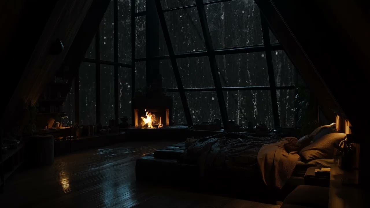Let the Gentle Rain and Crackling Fireplace from a Forest Cabin Bring You Calm and Deep Rest