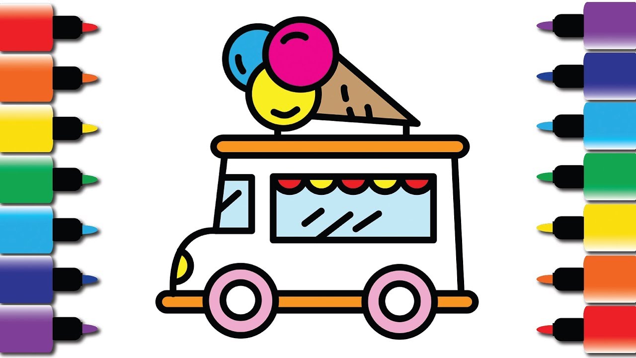 How to draw Ice cream truck - Drawing and Colouring book for kids fun