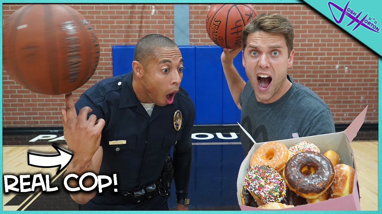 Challenging POLICE OFFICER to Basketball Trick Shot H.O.R.S.E. *WINNER GETS THE DONUTS 🍩!*