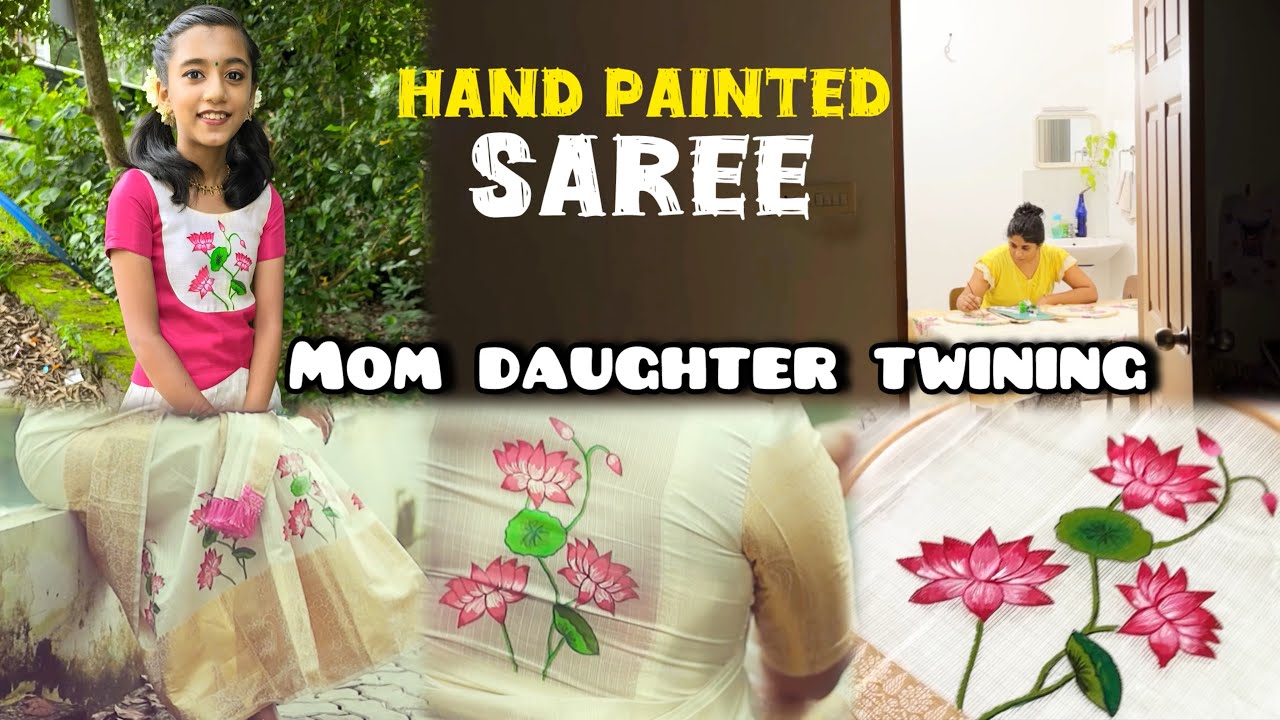 കൈപ്പണിയാ കൈപ്പണി !! | Hand painted saree 😍#onam2024 #onamsaree #momdaughter #twining #ammunme