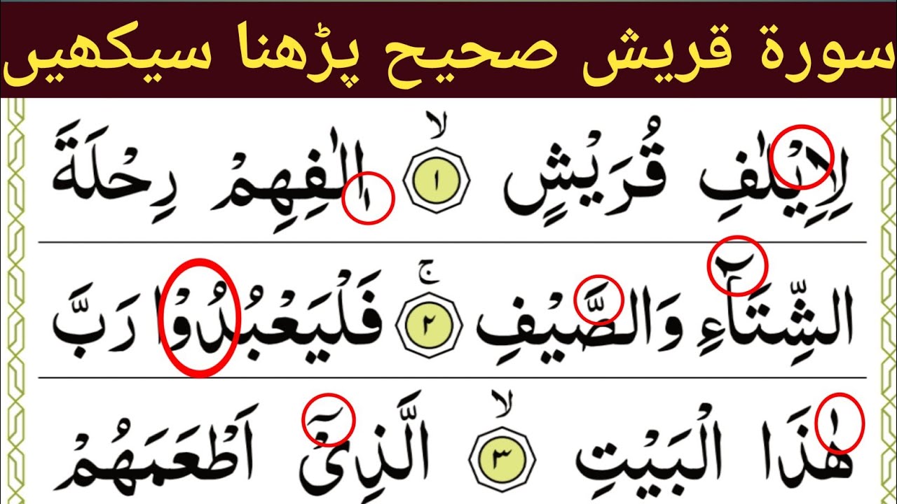 سورۃ قریش تجوید کے ساتھ/Surah Quraish with Tajweed/word by word/لفظ بہ لفظ 
