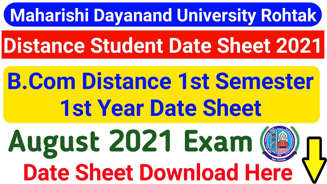 Mdu Distance B.Com 1st Semester 1st Year Date Sheet 2021 || Mdu DDE B.Com 1st Semester Date Sheet