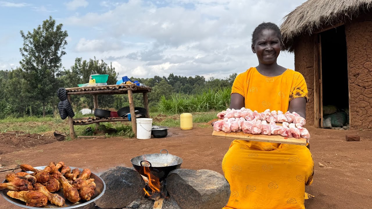 Traditional African Life|African Mum Cooks Crispy Deep Fried Chicken Drumsticks 🍗&French Fries