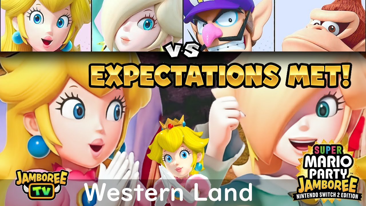 Super Mario Party Jamboree TV Peach & Rosalina vs Waluigi & DK in Western Land