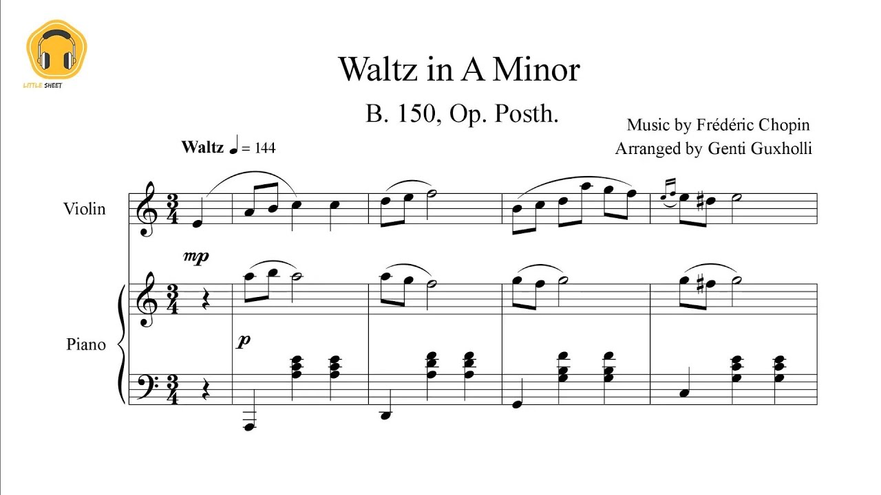 Waltz in A Minor B.150, Op. Posth by Frédéric Chopin (Violin Solo with Piano Accompaniment/Sheets)