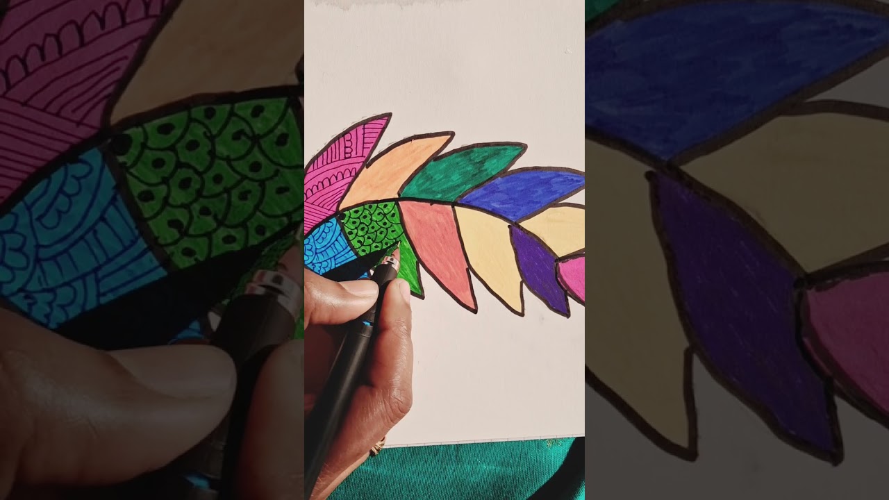 Easy to draw a design colourful feather 🪶 .