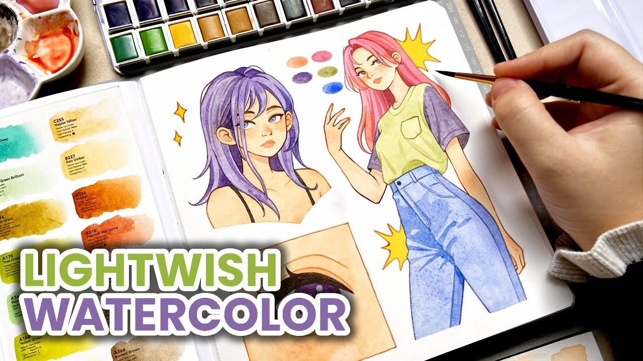 ✨ Trying out Lightwish Watercolors & Sketchbook / Relaxing Watercolor Painting Process ✨