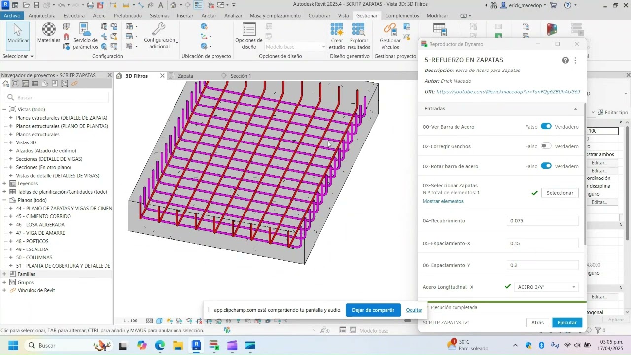 Script Dynamo para Acero en Zapatas en Revit