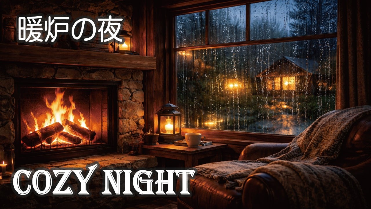 Rain & Fireplace in Cozy Cabin 🔥 8 Hours Deep Sleep Sounds | 雨音と暖炉の音 睡眠用BGM