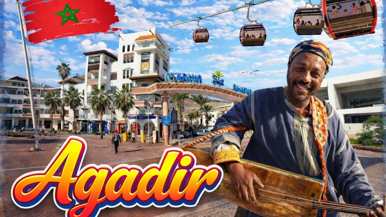 Walking tour Agadir Marina, cable cars to kasbah , souk al ahd morroco