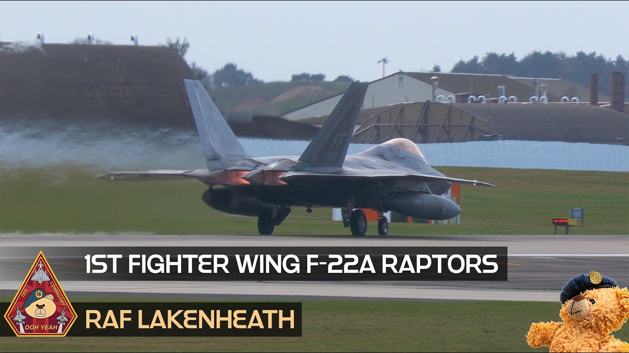 F-22A RAPTORS! US AIR FORCE LOCKHEED MARTIN F-22 RAPTOR TAKEOFFS • 1ST FIGHTER WING RAF LAKENHEATH