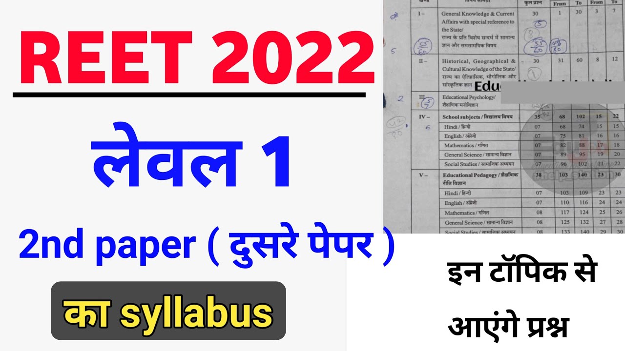 Reet 2022 level 1 syllabus | Reet 2022 level 1 second paper syllabus | Reet 2022 new exam pattern