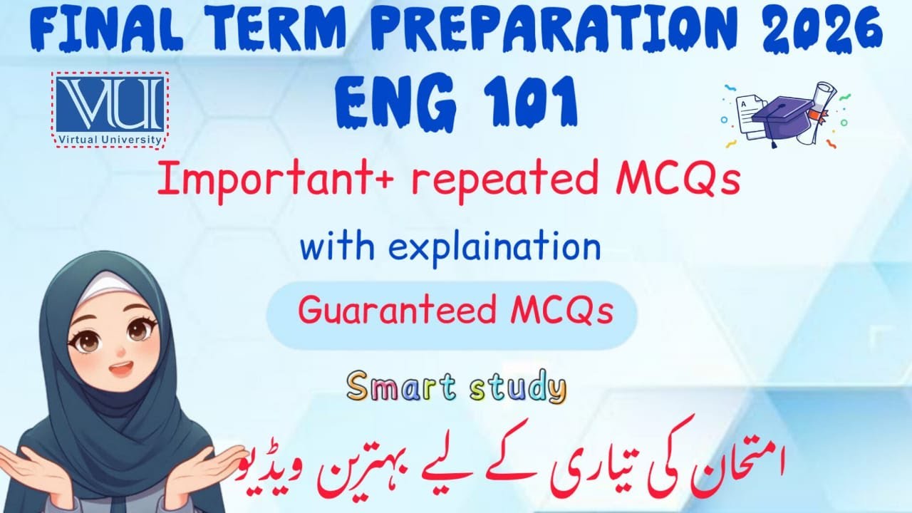 ENG101 English Comprehension Final Term Preparation 2025, 26 Most Important Repeated MCQs Past Paper