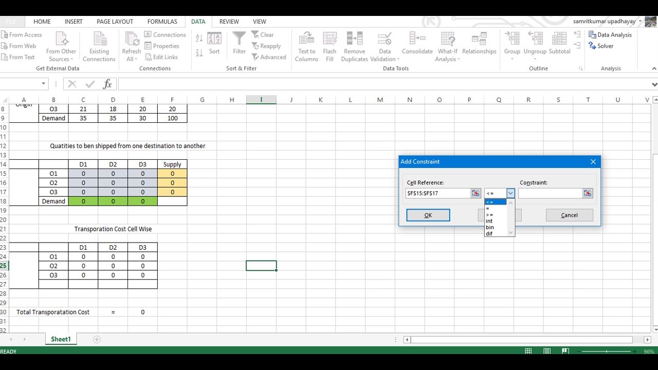 Transportation Method by Excel