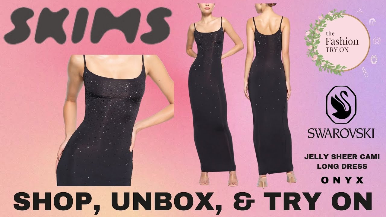 SKIMS | SWAROVSKI X SKIMS JELLY SHEER CAMI LONG DRESS - ONYX | The Fashion Try On