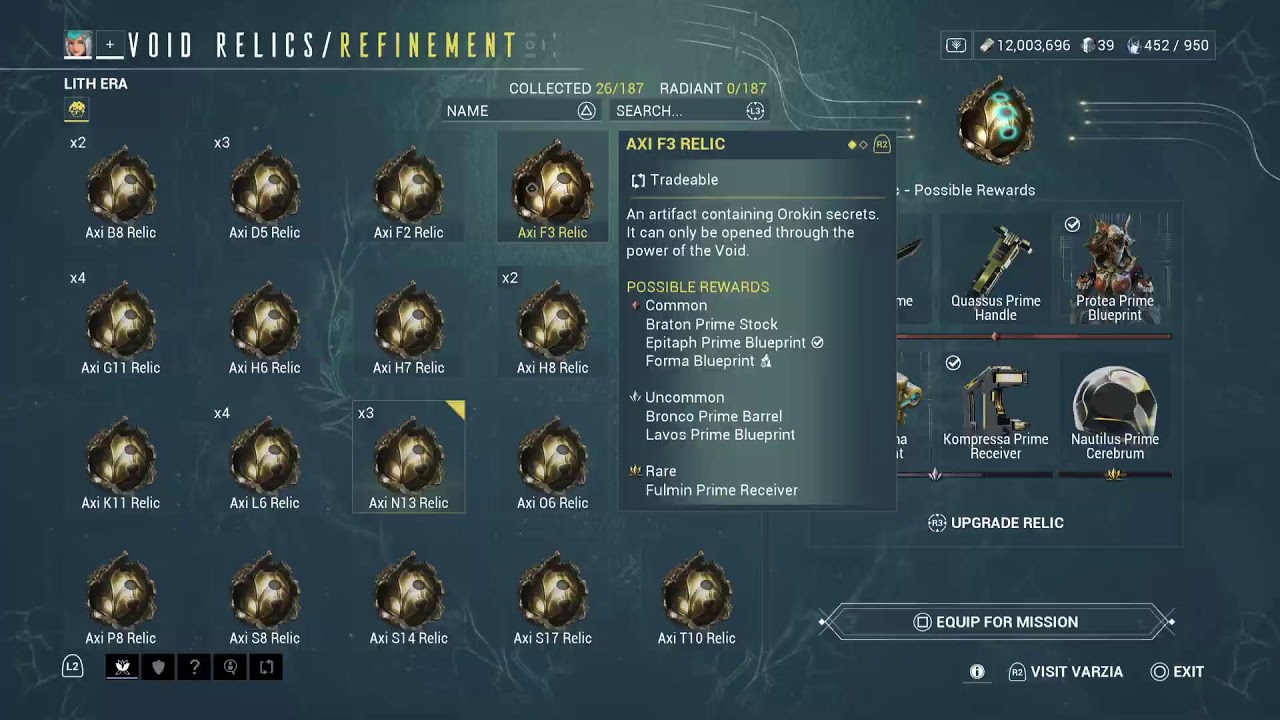 Warframe Void relics getting parts, blueprint