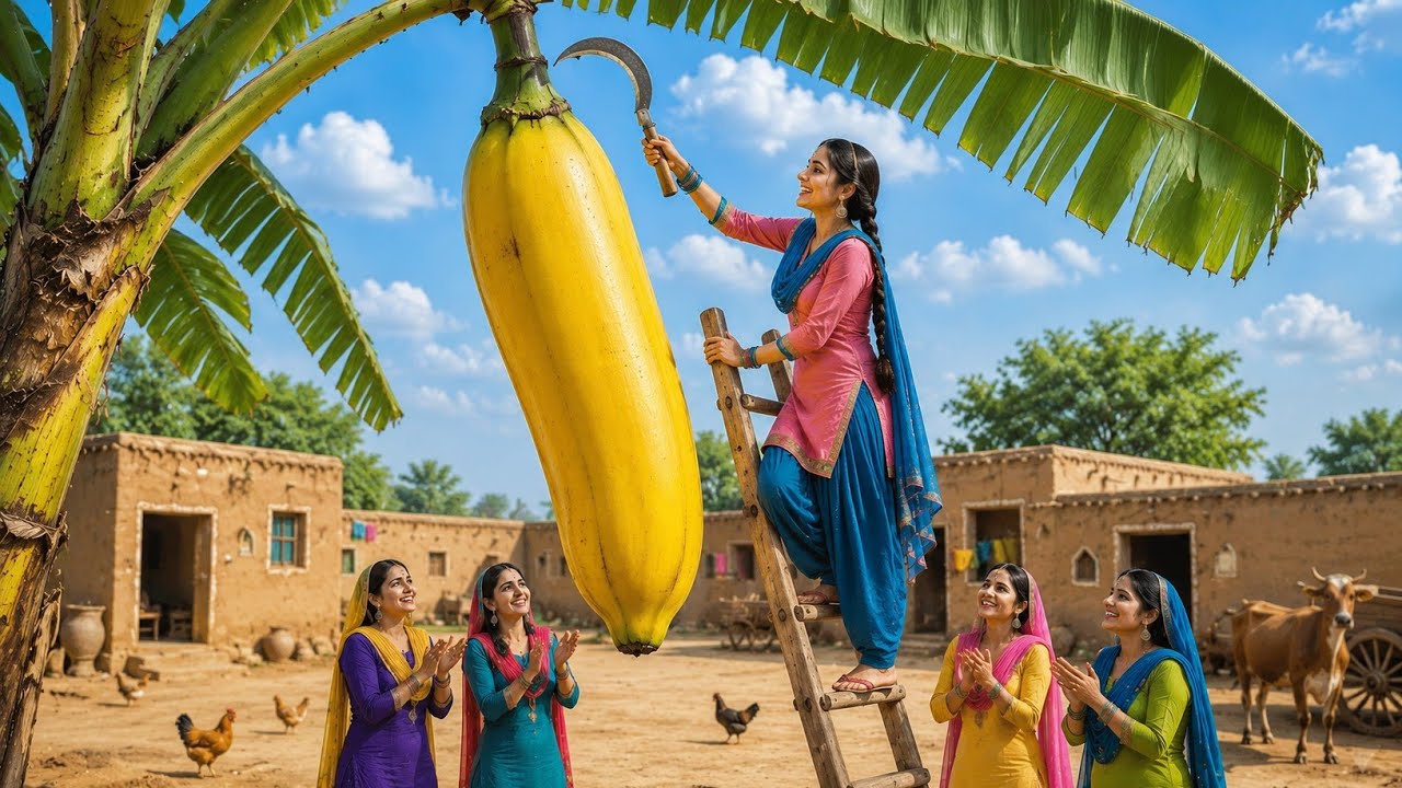 🍌 Giant Banana Celebration In Village 😍✨ #banana #village
