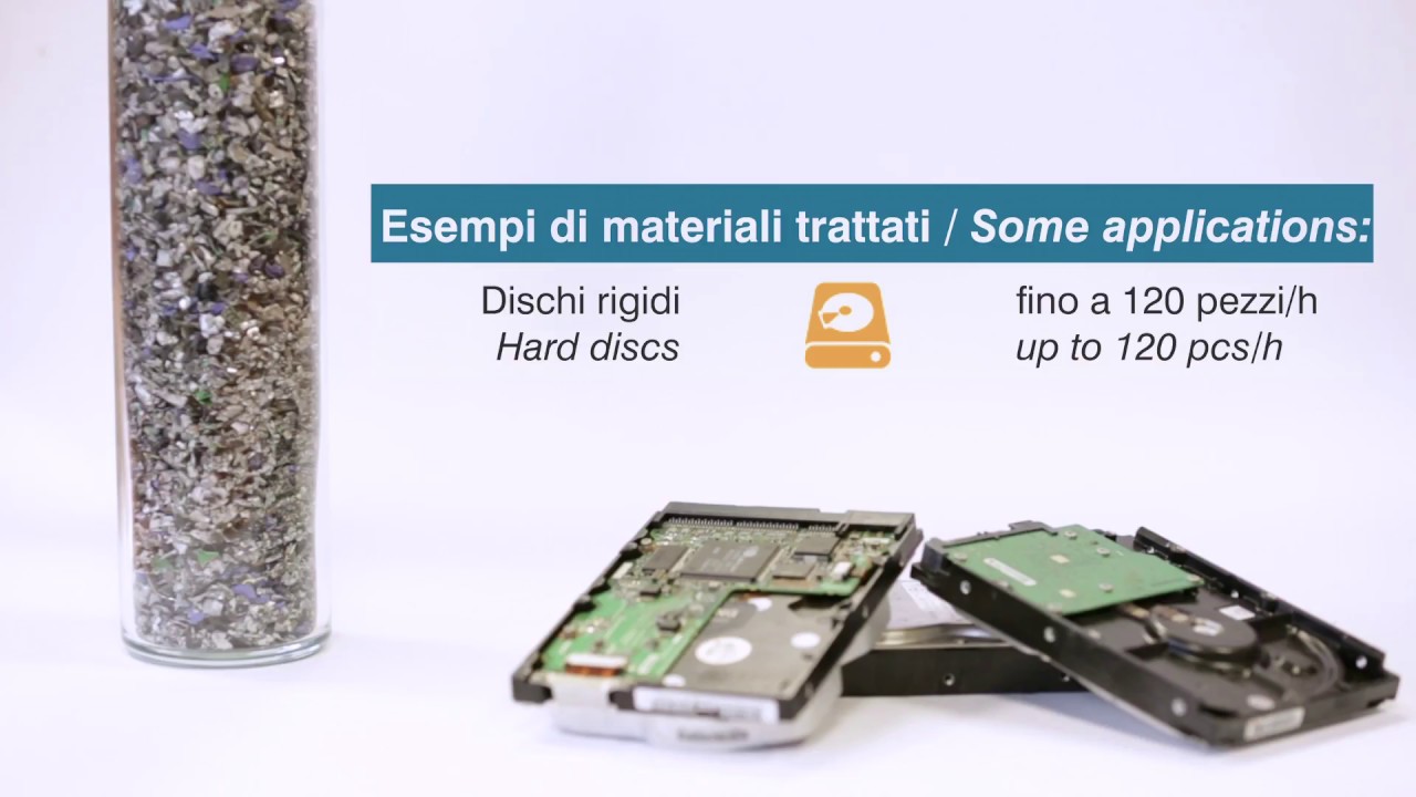 Shredding Hard Disk (according to DIN 66399) by 2 shaft shredder F 410/360/RI | SatrindTech Srl