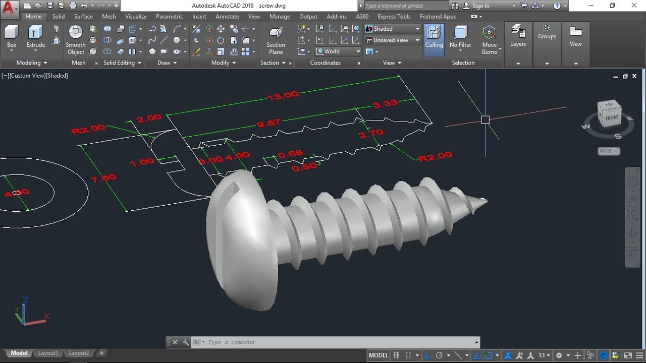 AutoCAD 3D, Screw, how to draw screw