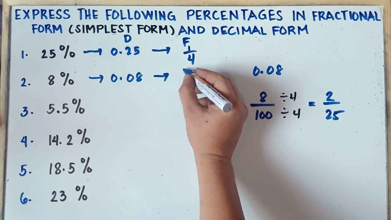 Express the following Percentages in Fractional form  and Decimal form | Grade 7 | MC |