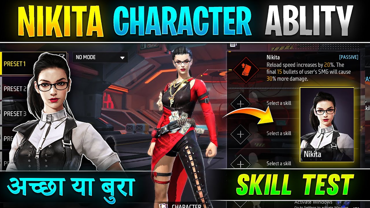 Free fire Nikita character ability | Nikita character ability test | Nikita character skill details